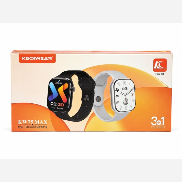 ساعت هوشمند KEQIWEAR مدل KW75 Max با سه عدد بند سیلیکونی