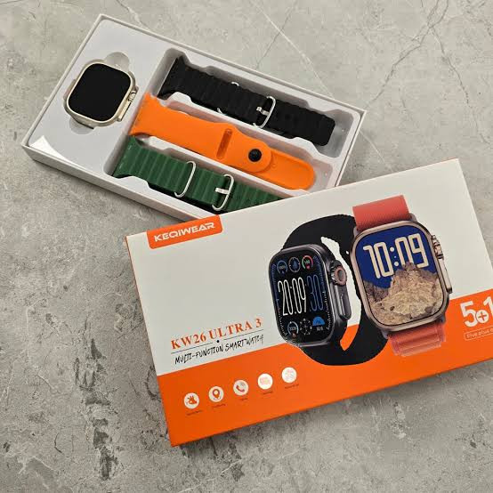 ساعت هوشمند KEQIWEAR مدل KW26 Ultra3 با بدنه فلزی و 5 عدد بند سیلیکونی